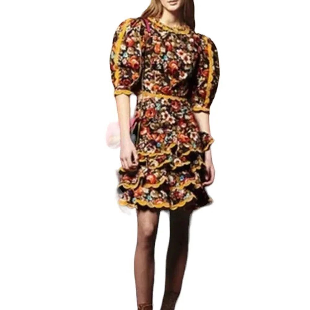 Celia B. Ceddar Corduroy Floral Ruffle Tiered Scallop